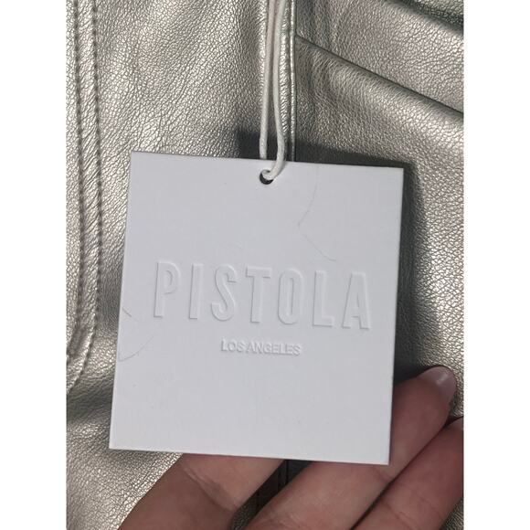 Pistola NWT Taylor High Rise Barrel Leg Party Faux Leather Pants Metallic Silver - Picture 8 of 13